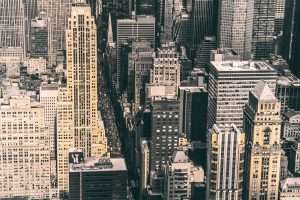 High angle shot of the famous historic city of New York full of different types of buildings