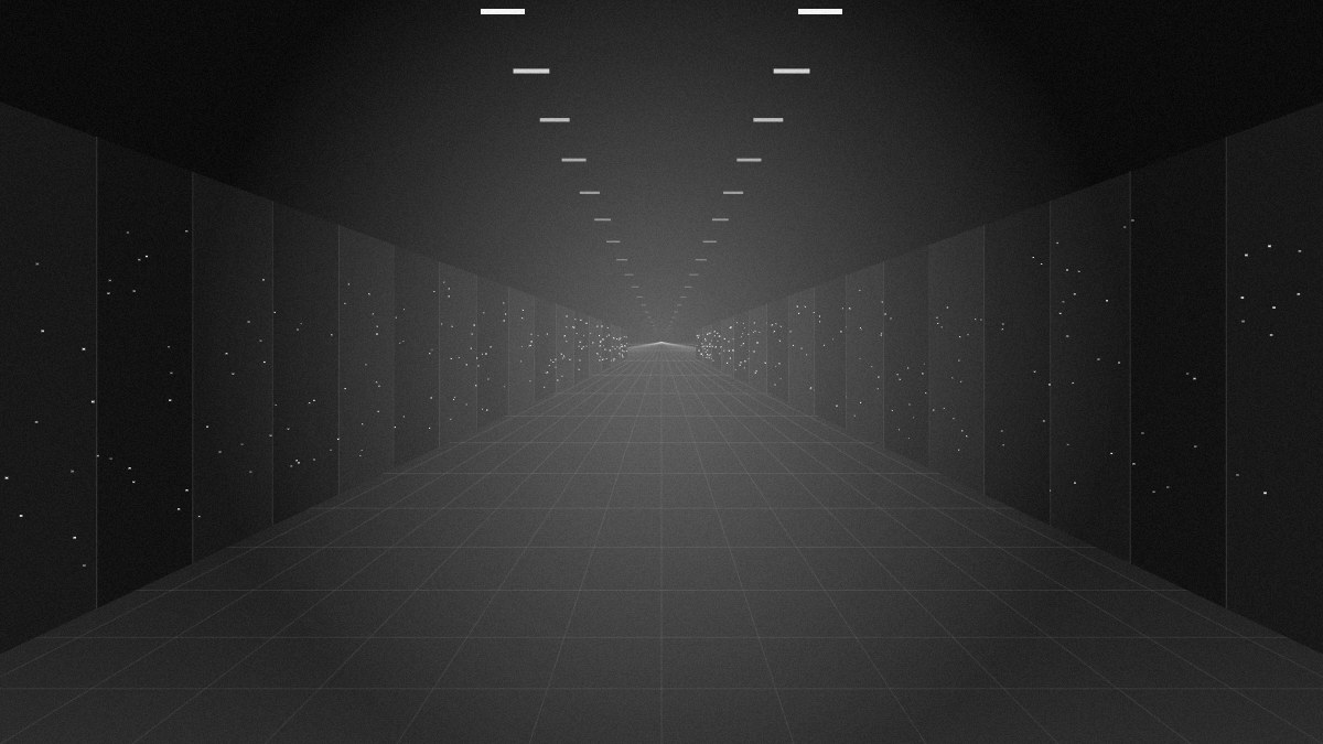 Data center hall with server rack rows, black and white illustration