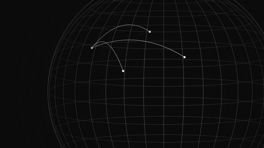 Globe with connecting routes, black and white illustration