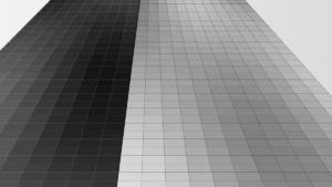 Glass office tower corner, black and white illustration